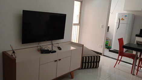 Tv na sala com sofás cama 