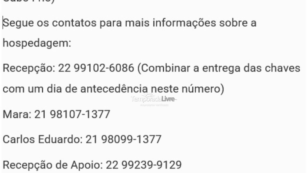 Apartamento para aluguel de temporada em Cabo Frio (Jardim Flamboyant)