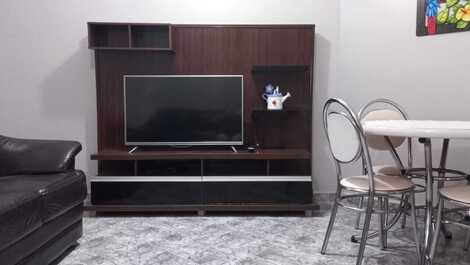 Sala dois ambientes tv e jarntar do apartamento