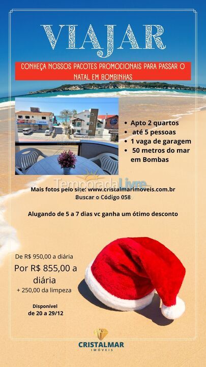 Apartamento para alquiler de vacaciones em Bombinhas (Praia de Bombas)