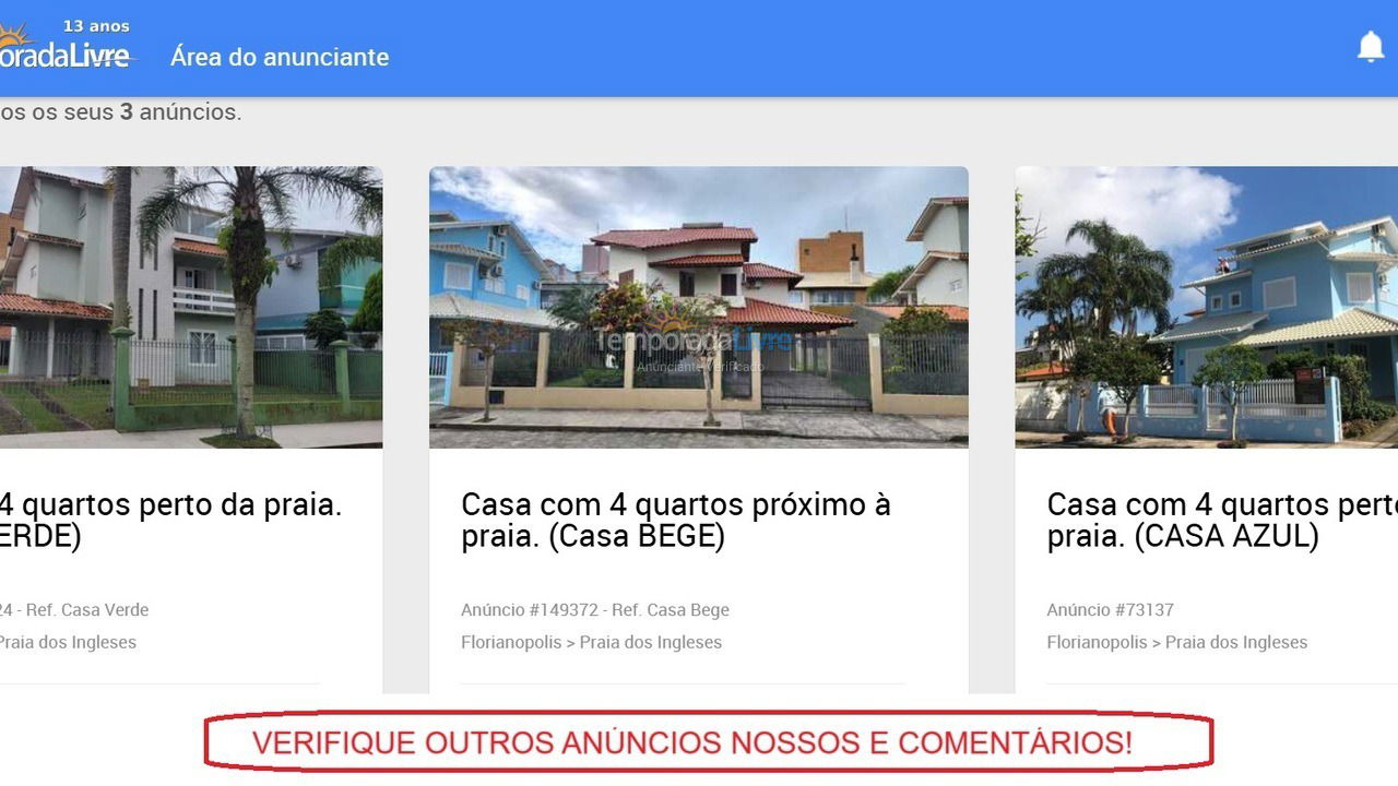 Casa para aluguel de temporada em Florianopolis (Praia dos Ingleses)