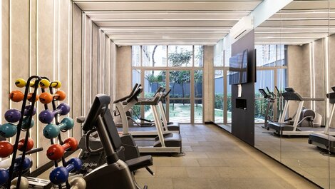 Apartamento moderno con aire acondicionado y gimnasio abierto las 24 horas en el centro de São Paulo.
