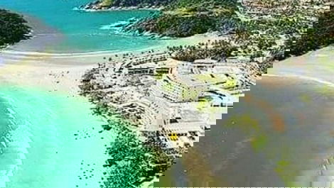 Vista área  da praia de pernambuco,  mar casado, hotel e shopping jequitimar,  a 1km da cobertura,  que está  marcada no morro